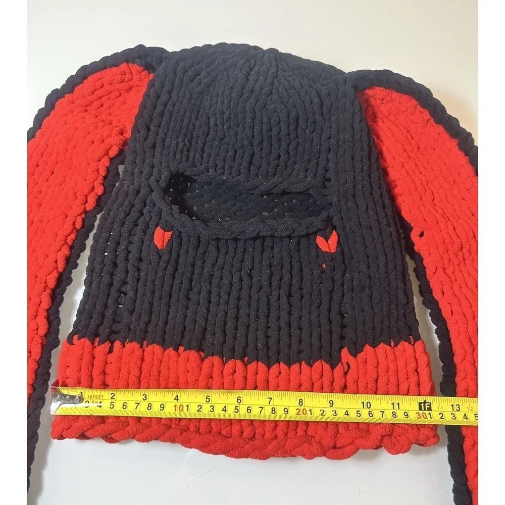 Knitted Fluffy Winter Warm Hat with Long Rabbit Ears Beanie Cute Handmade